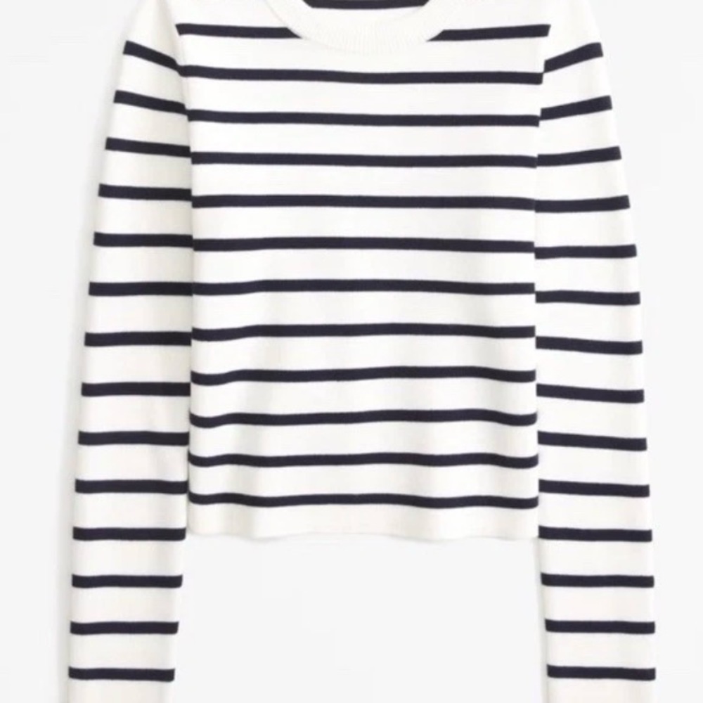 Abercrombie & Fitch Cozy Slim Crew Sweater Top Navy White Stripe Nautical XS - Picture 4 of 11